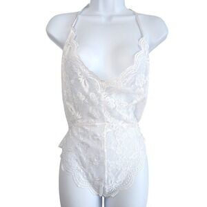 White Lace Bodysuit Adjustable Halter Top & Back Straps